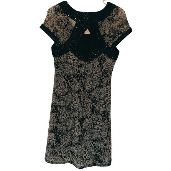 Black and Brown Short Sleeve Dress Sequined Neckline Size M - Picture 2 of 6